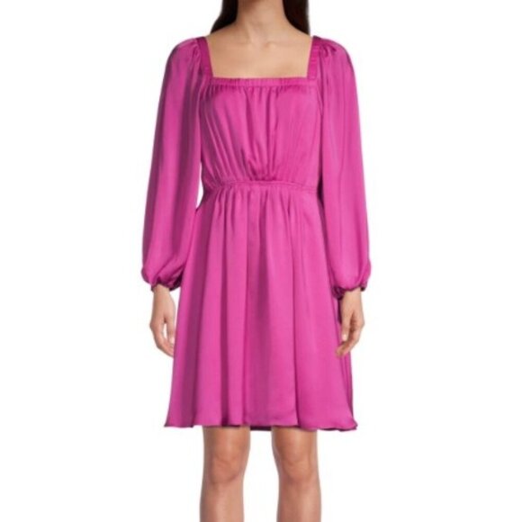 Kobi Halperin Stavy Pleated Smocked Mini Dress Satin Square Neck Size Small - Picture 1 of 14